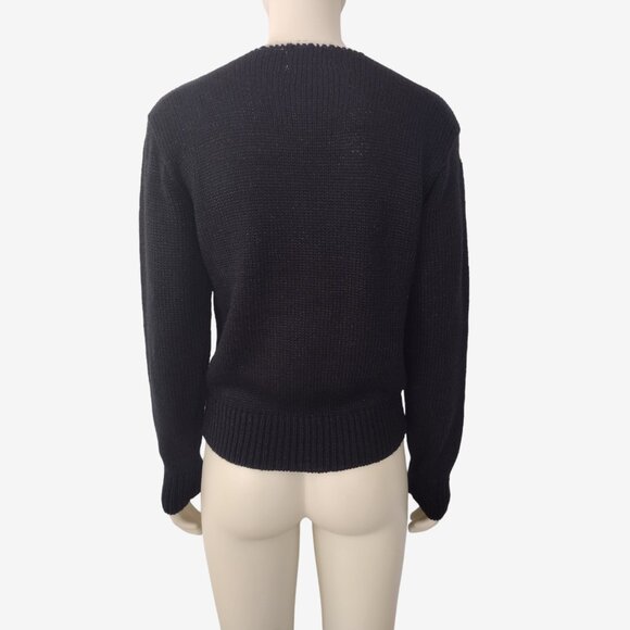 Vintage 90s Gold Silver Metallic Leaf Pattern Acrylic Knit Beaded Sweater - Picture 5 of 10